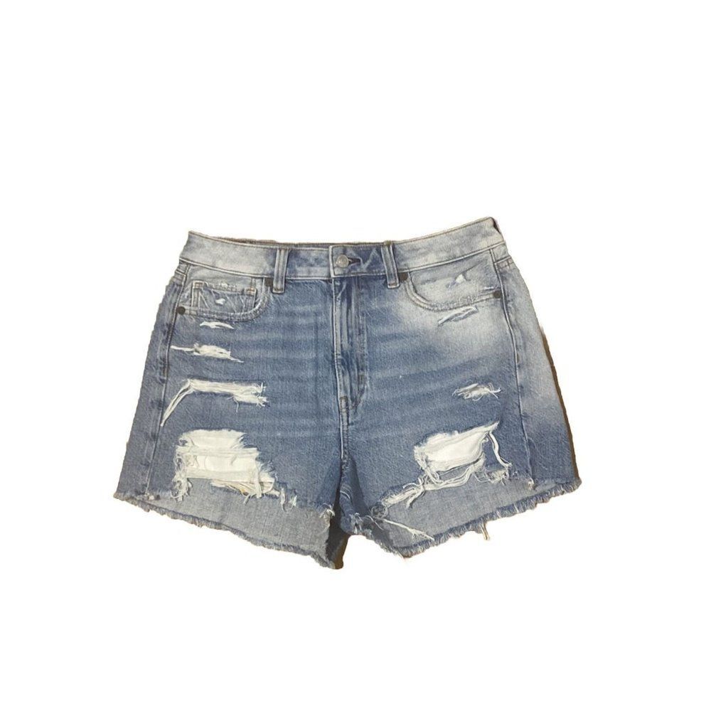 AMERICAN EAGLE WOMEN SIZE 8 MOM SHORT DISTRESSED DENIM STRETCH JEAN SHORTS NWT